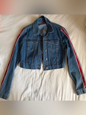 Guess Blue Denim Jacket with Red Logo Tab